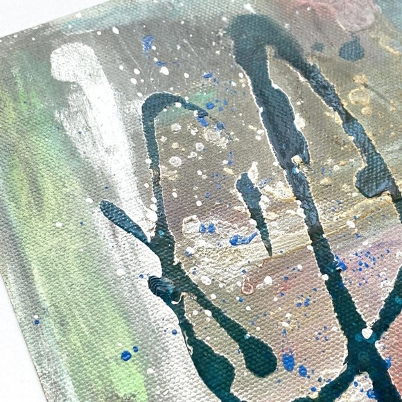 Scripting 4 - Original Wall Art Liquid Oil Paint & Marker Signed Painting 6”x8” - Picture 5 of 10